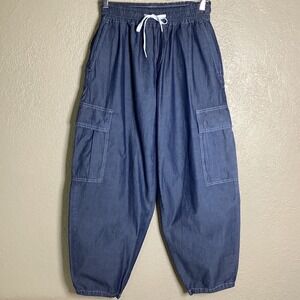Pilcro Womens XS Blue Cotton Cargo Barrel Jogger Pants Elastic Waist Toggle Hem